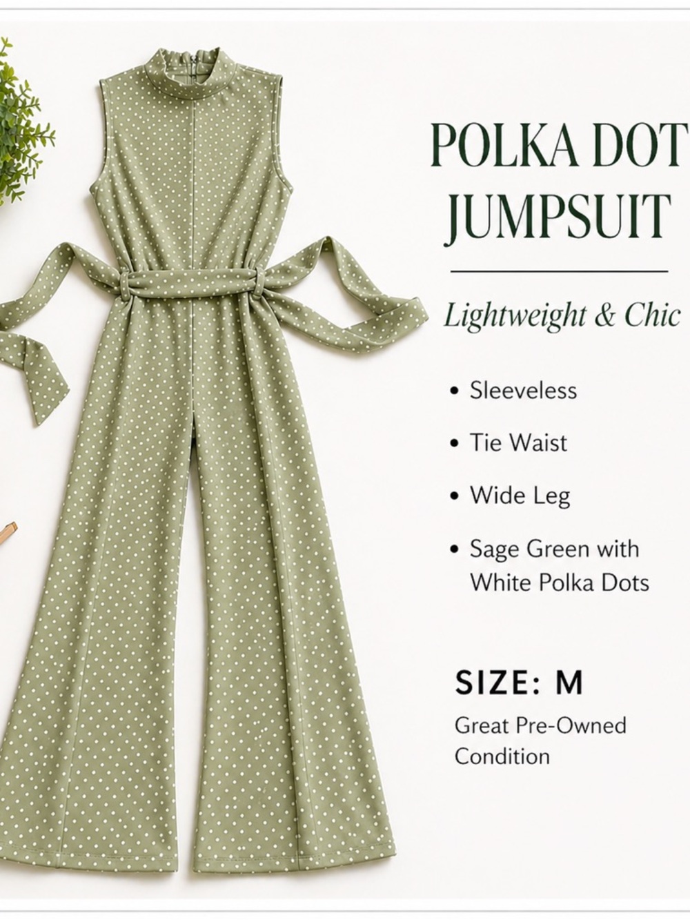 PrettyLittleThing Light Green Polka Dot Jumpsuit. Condition - like new.